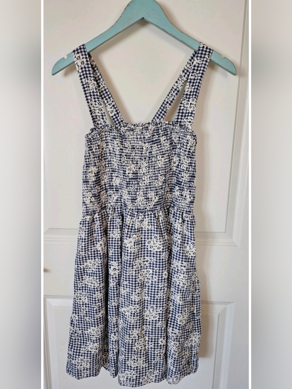 NWT American Eagle Womens XL Navy and White Gingham Floral Sundress